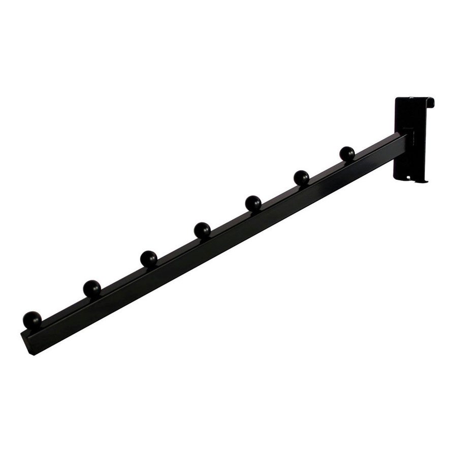 Wall Mounted Slatwall Waterfall Display Arm With 9 Ball Stops – Heavy-Duty Chrome Steel Garment Hanger Hook Rack For Retail Clothing Stores – Space-Saving Slanted Display