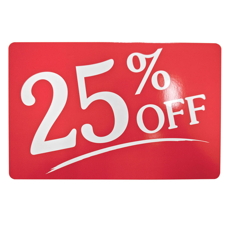 Discount signs for retail store 25% off  5.5" x 5.5" Square shape USED 