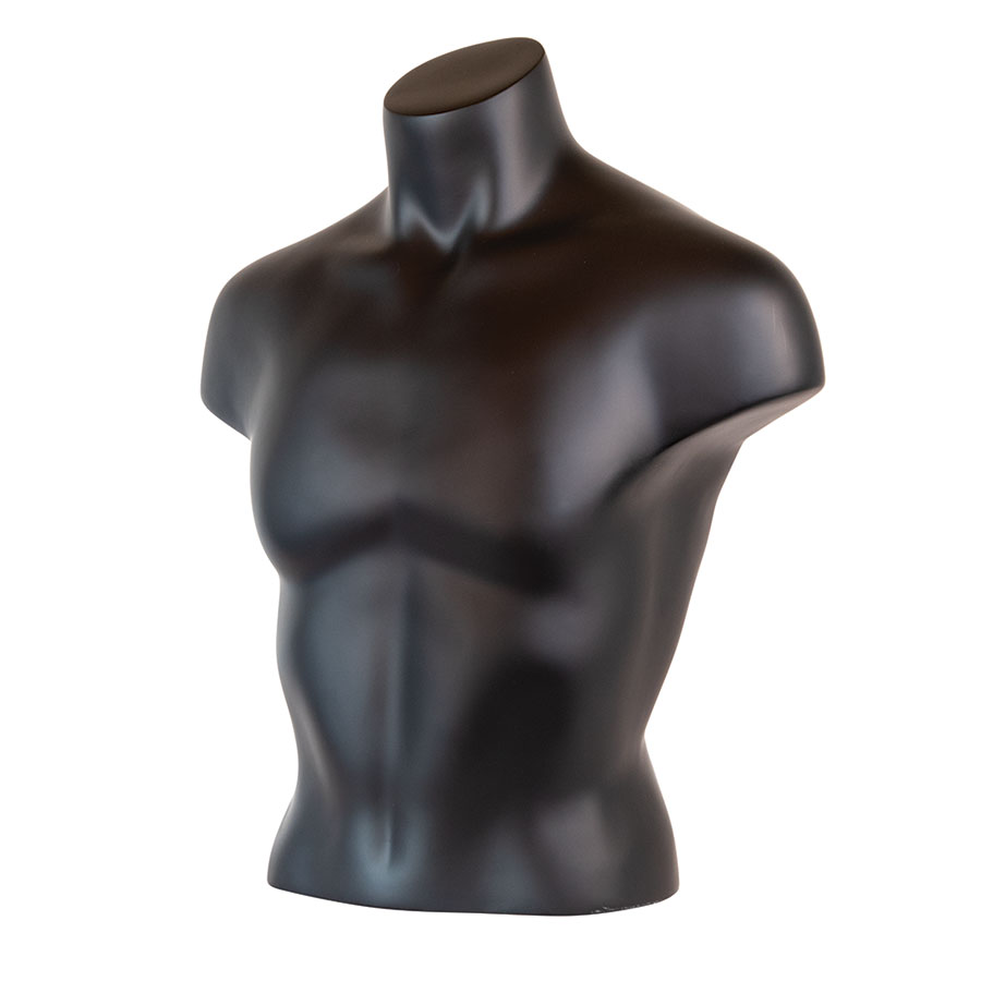 Molded Man's Shirt Torso Form Frosted Fits S L Hanging Male Mannequin Black 
