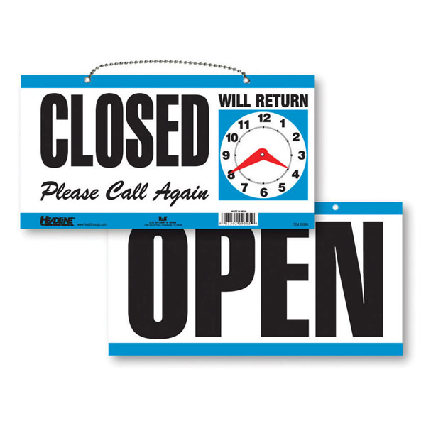 Open & Closed Retail Door Sign With Return Clock| By G+B